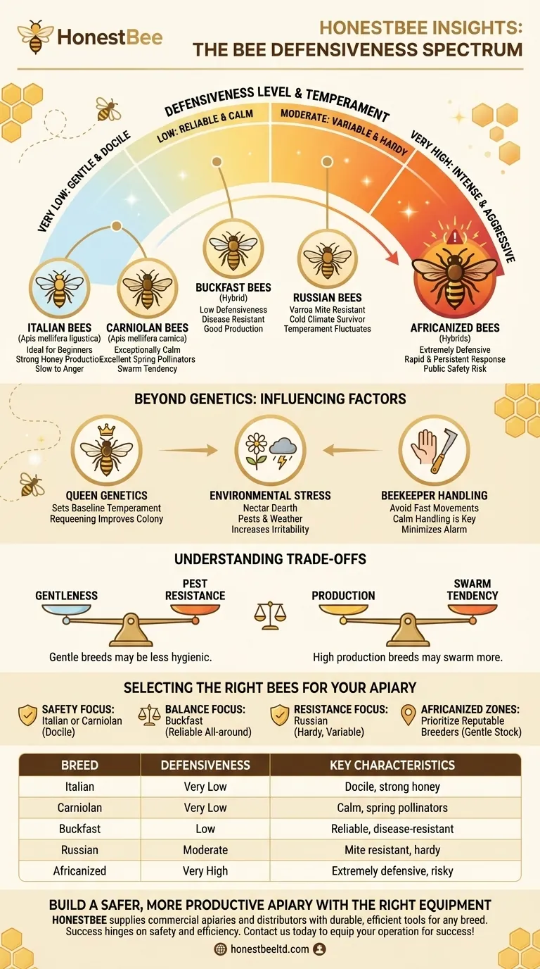 How does bee defensiveness vary by breed? Choose the Right Bees for a Safer Apiary Visual Guide