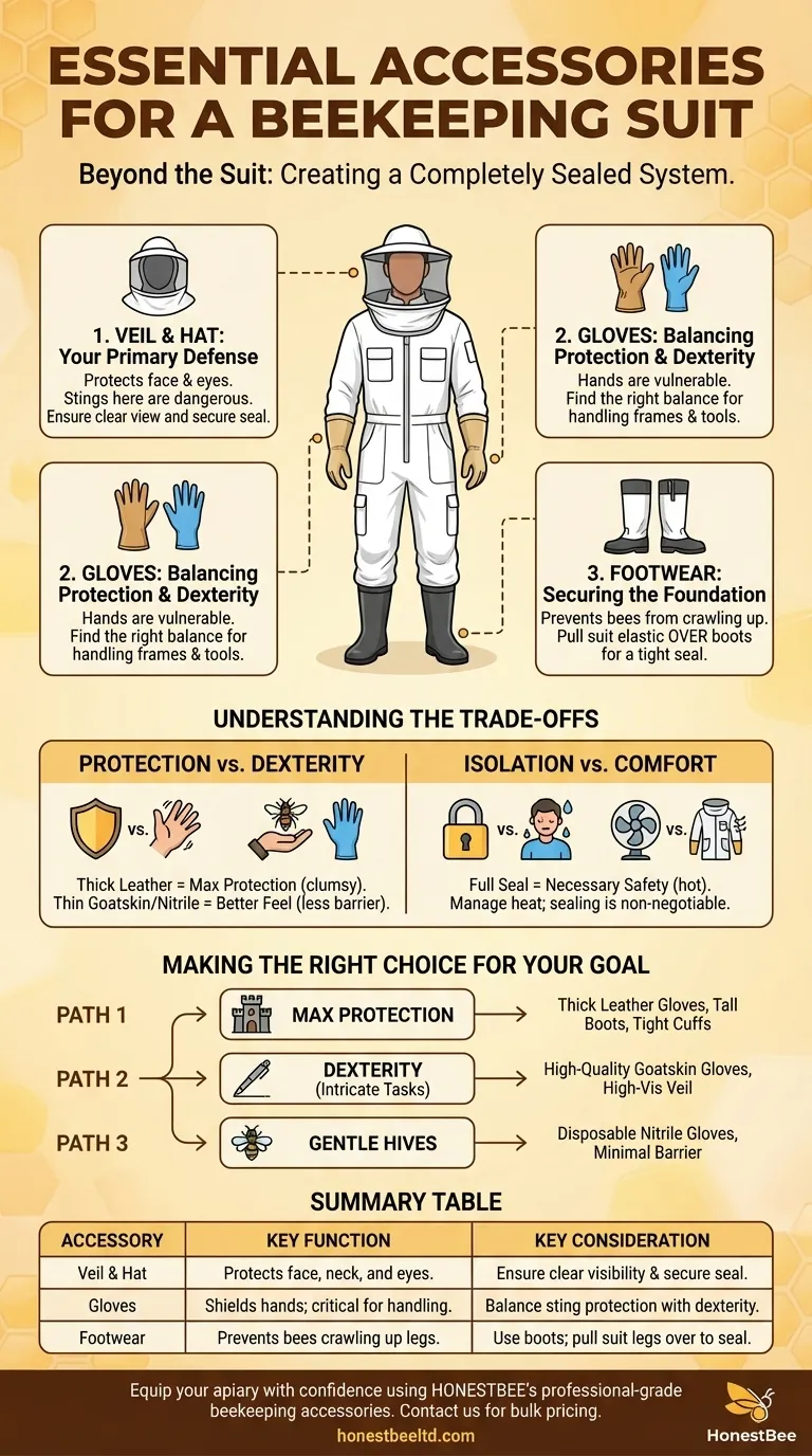 What accessories should be worn with a beekeeping suit? Complete Your Head-to-Toe Protection System Visual Guide