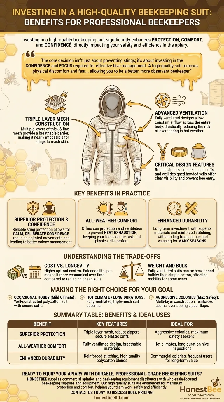 What are the benefits of a high-quality beekeeping suit? Superior Protection, Comfort & Confidence Visual Guide