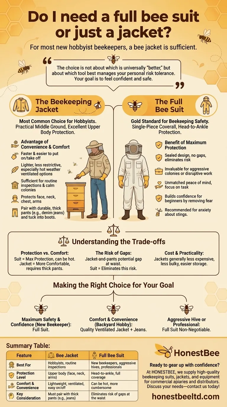 Do I need a full bee suit or just a jacket? Find the right balance of safety and comfort. Visual Guide