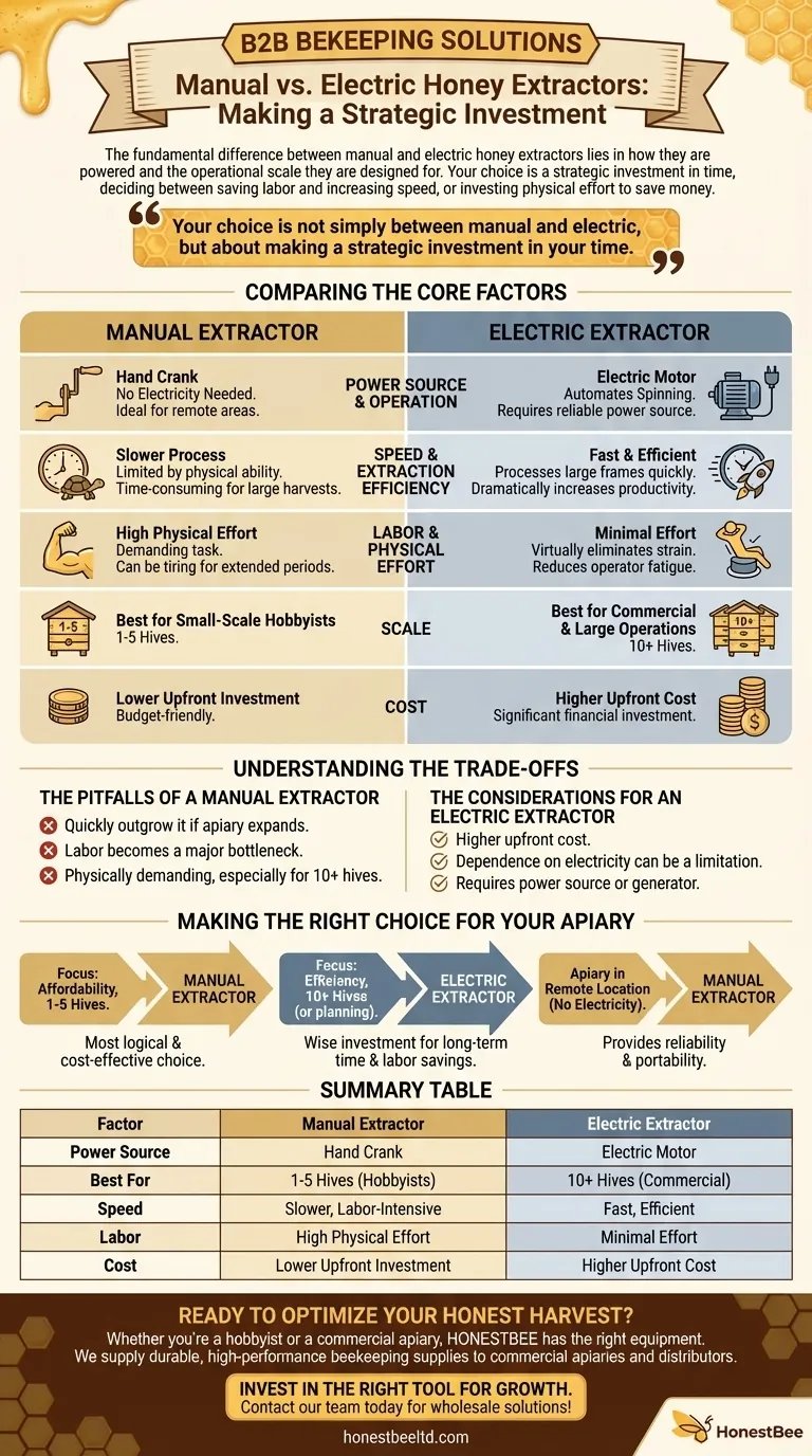 What are the differences between manual and electric honey extractors? A Beekeeper's Guide to Power, Speed & Cost Visual Guide