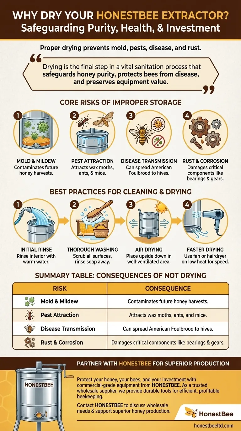 Why is it important to dry a honey extractor before storage? Prevent Mold, Protect Bees, & Extend Equipment Life Visual Guide