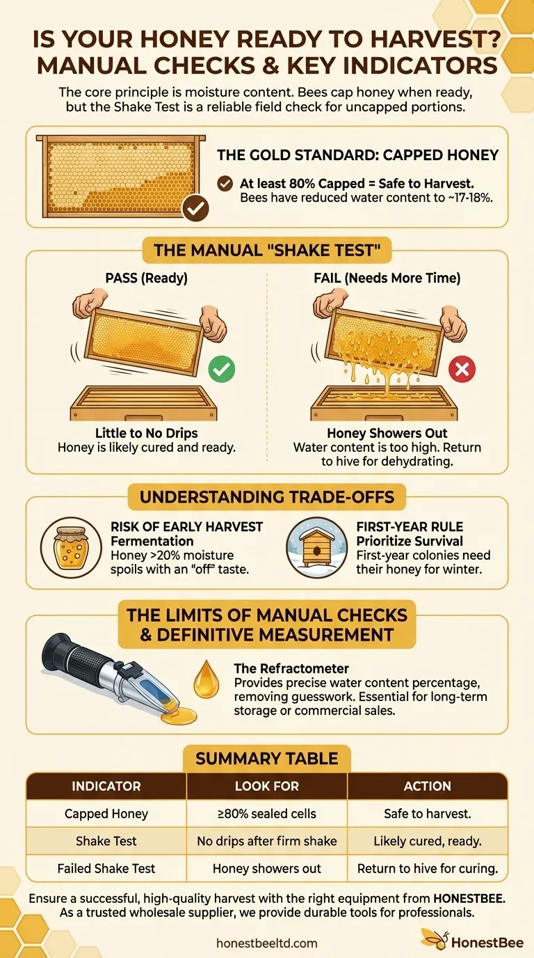 How can beekeepers manually check if honey is ready to harvest? Master the Shake Test for Perfect Honey Visual Guide