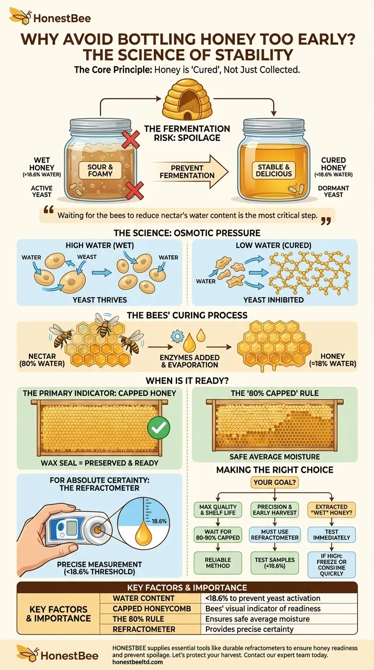 꿀을 너무 일찍 병에 담는 것을 피하는 것이 왜 중요한가요? 발효 방지 및 품질 보장 시각적 가이드