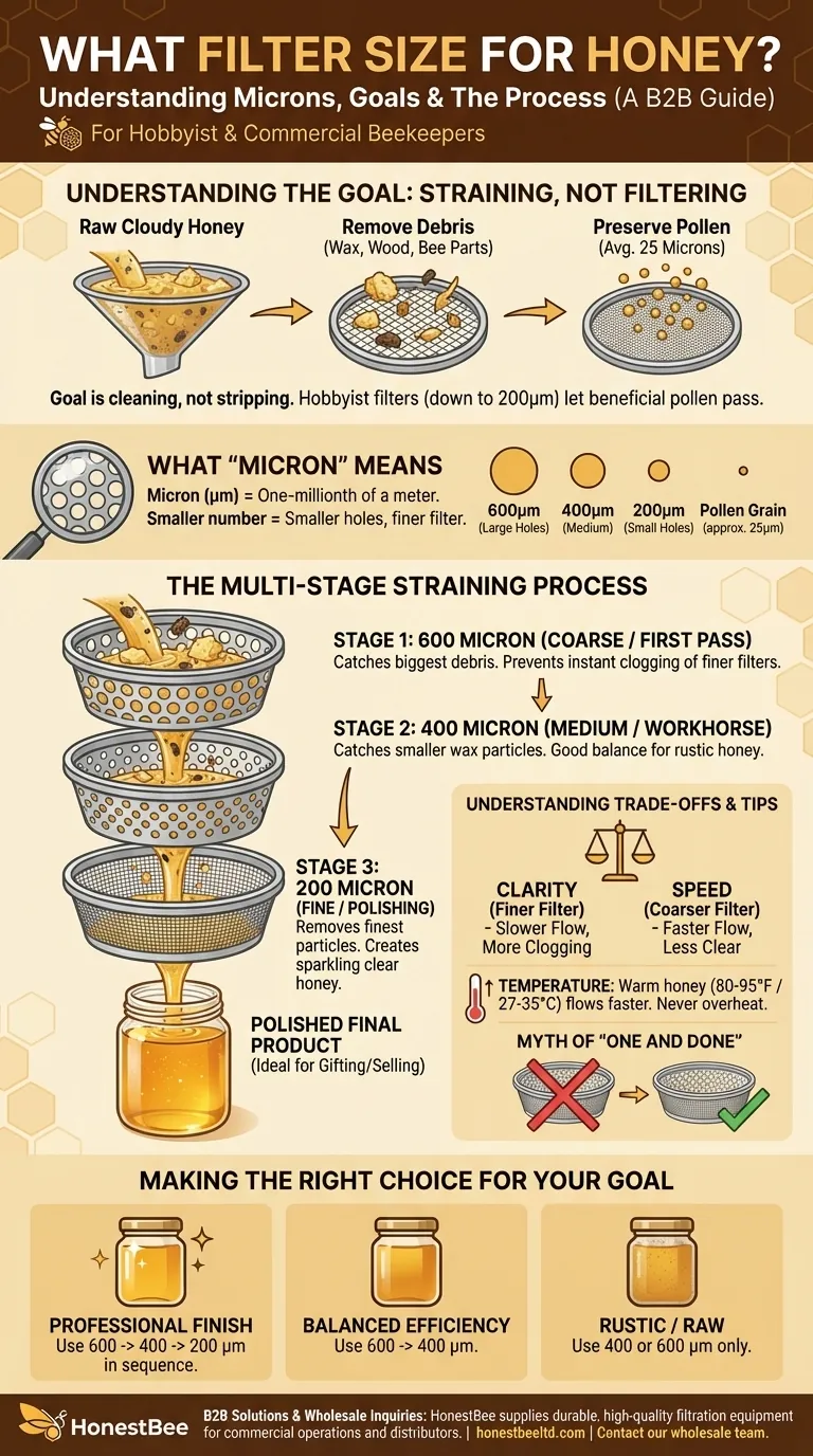 ¿Qué tamaño de filtro para la miel? Una guía para apicultores sobre el tamizado para la claridad y la calidad Guía Visual