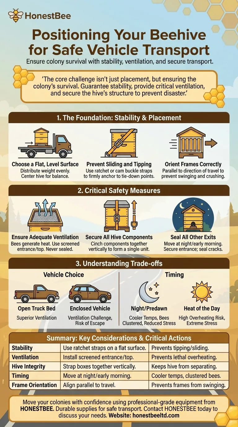 What should you consider when positioning the hive in the vehicle? Ensure a Safe & Stress-Free Move for Your Colony Visual Guide