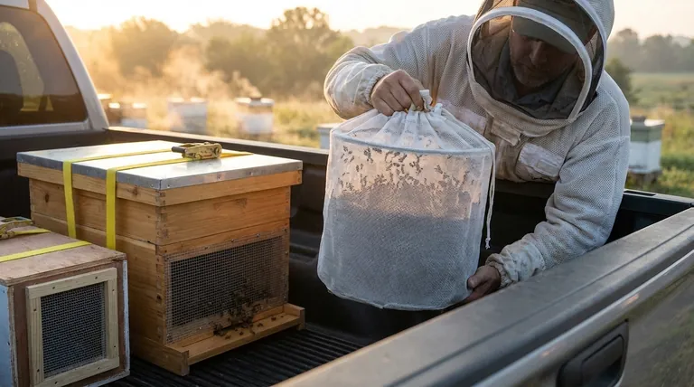 安全运输蜜蜂的实用方法是什么?使用通风网袋确保蜂群安全