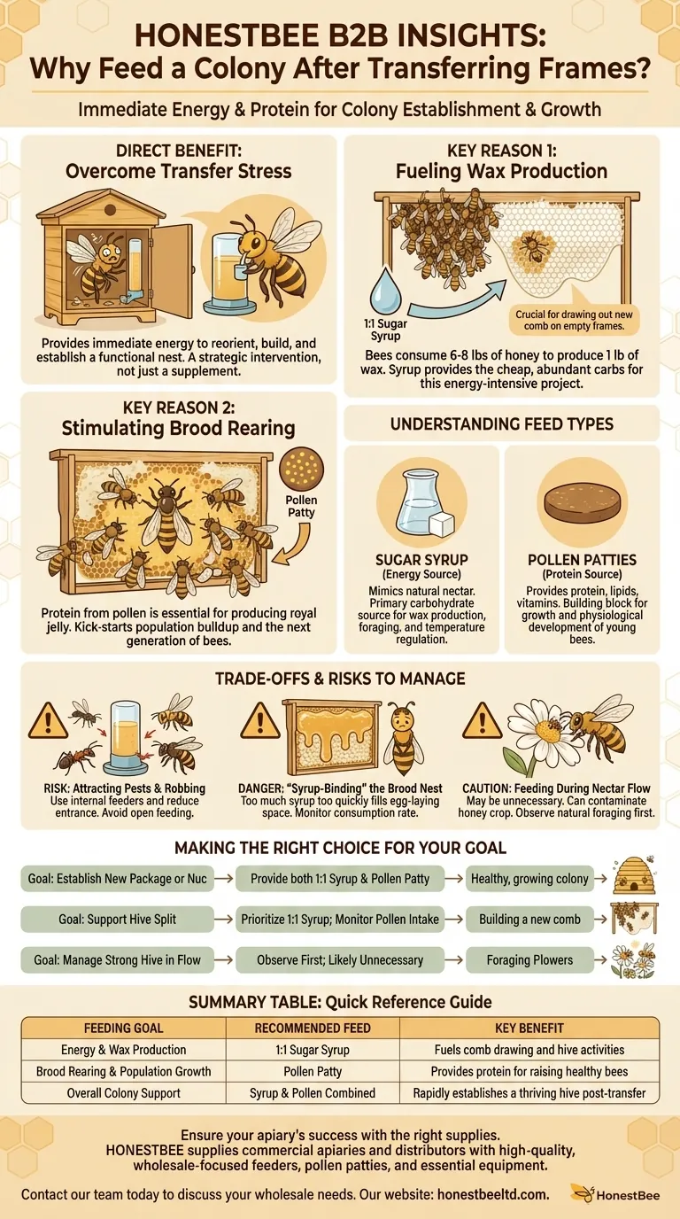 프레임을 옮긴 후 군집에 먹이를 주는 것의 이점은 무엇입니까? 벌통 회복 및 성장을 가속화합니다. 시각적 가이드