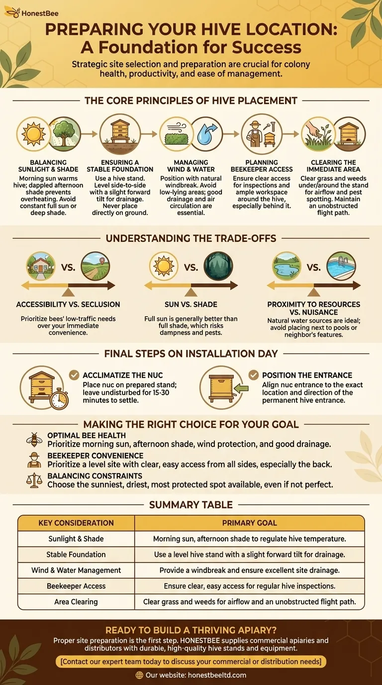 군집통을 설치하기 전에 벌통 위치를 어떻게 준비해야 할까요? 완벽한 양봉장 부지 가이드 시각적 가이드