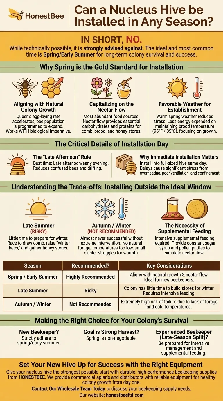 Can a nucleus hive be installed in any season? Timing is Critical for Colony Success Visual Guide