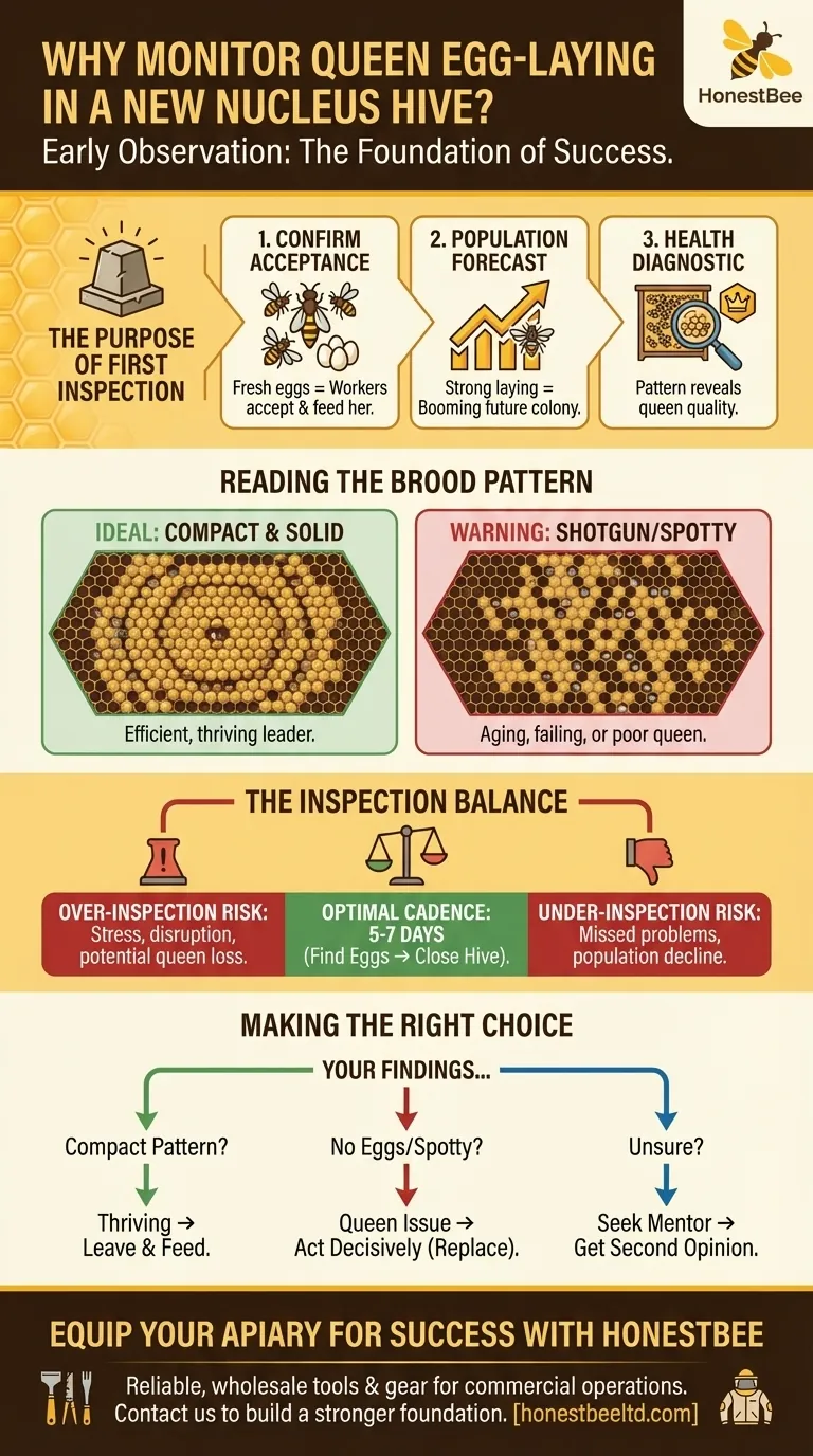 핵심 군집(nucleus hive) 설치 후 교미한 여왕벌의 산란을 모니터링하는 것이 왜 중요할까요? 첫날부터 군집 성공 보장 시각적 가이드