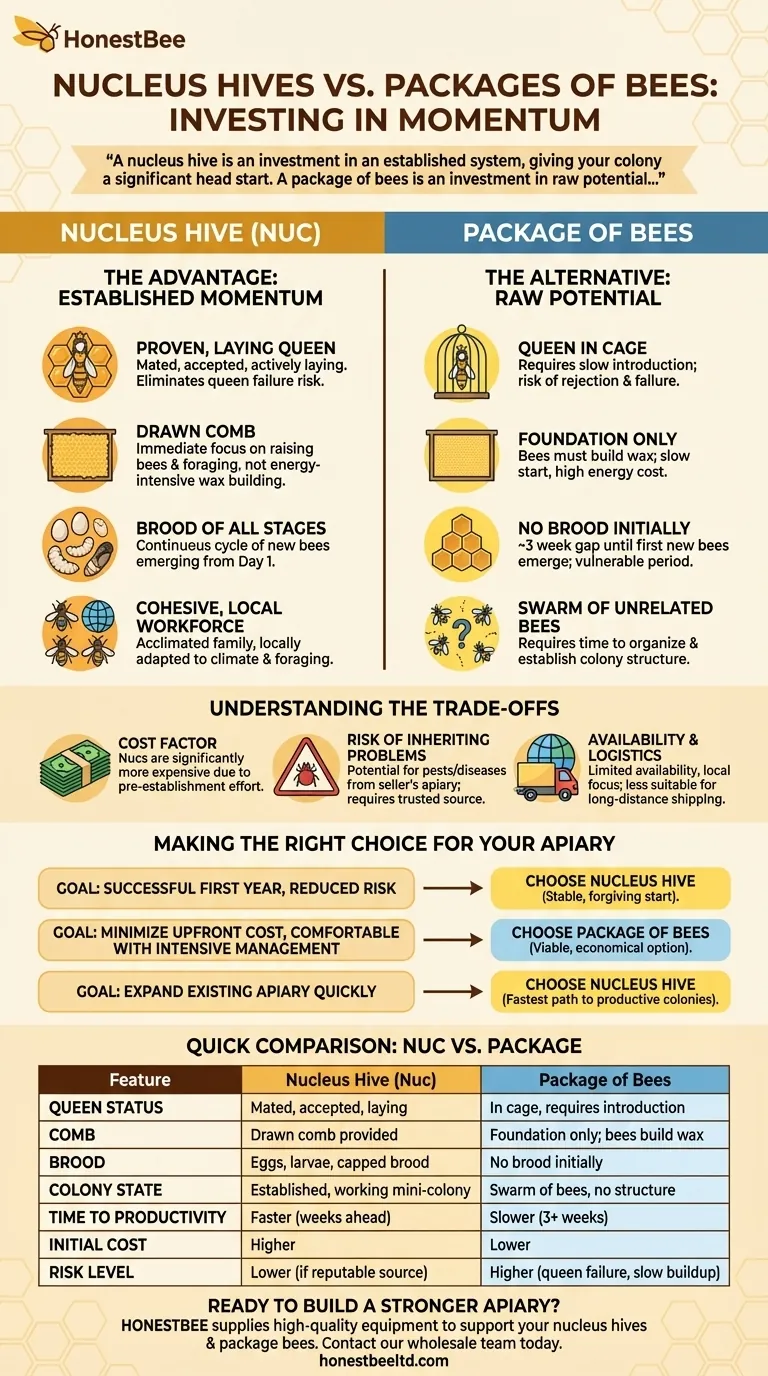 What advantages do nucleus hives offer over packages of bees? Get a Head Start with an Established Colony Visual Guide