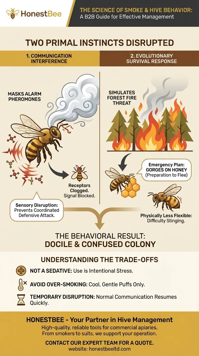 How does smoke calm bees and what is its effect on hive behavior? Master Beehive Management Techniques Visual Guide