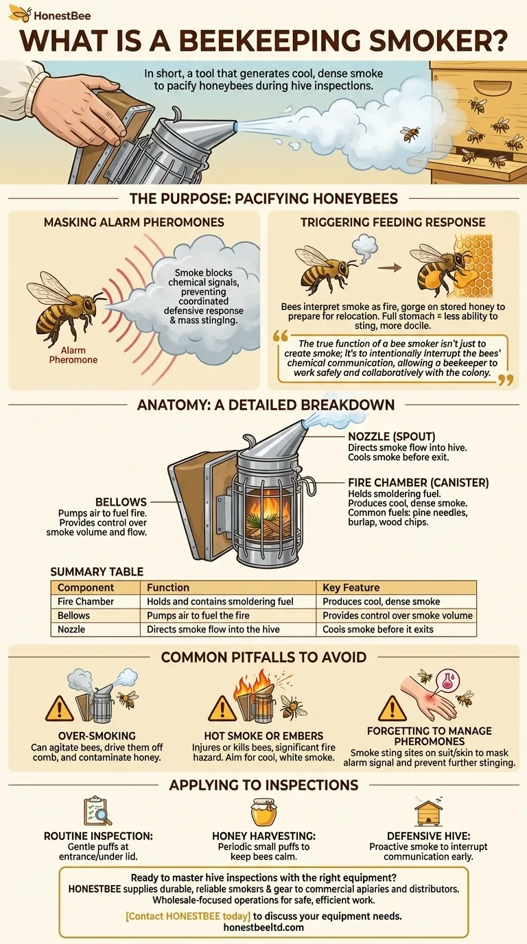 What is a beekeeping smoker and what are its components? A Guide to Essential Hive Management Visual Guide