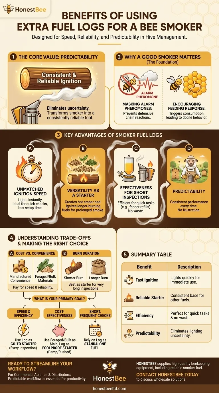 What are the benefits of using extra fuel logs for a bee smoker? Achieve Fast, Reliable Hive Inspections Visual Guide