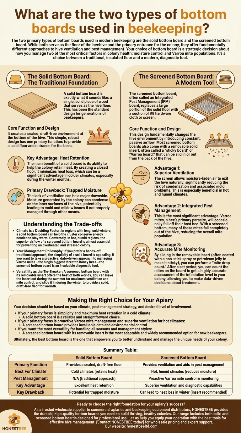 养蜂中使用的两种底板类型是什么？实心底板与网格底板对蜂群健康的影响 图解指南