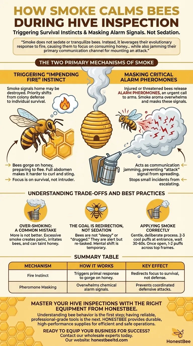 How does smoke help in calming bees during hive inspection? Unlock the Secret to Safe Beekeeping Visual Guide