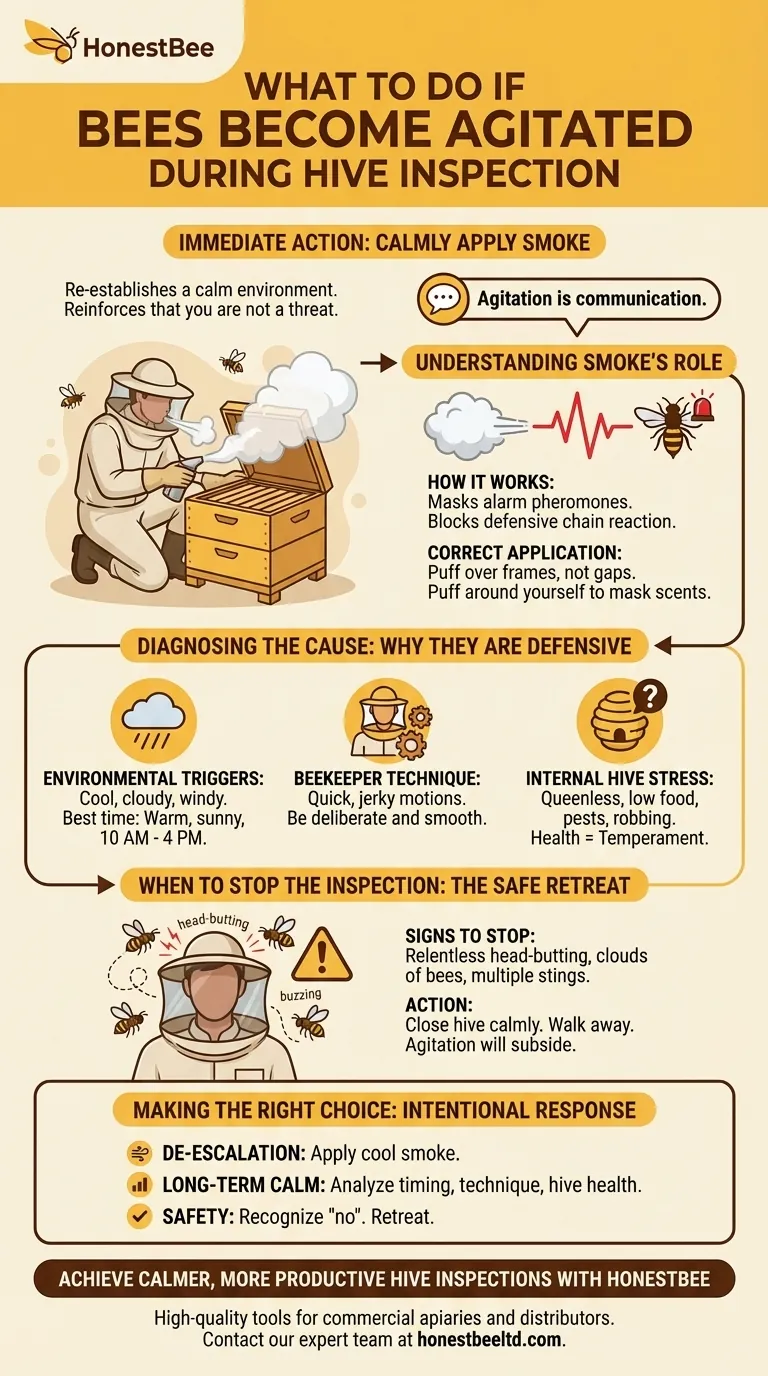 벌통 검사 중 벌들이 흥분하면 어떻게 해야 할까요? 평온을 되찾고 안전을 확보하세요 시각적 가이드