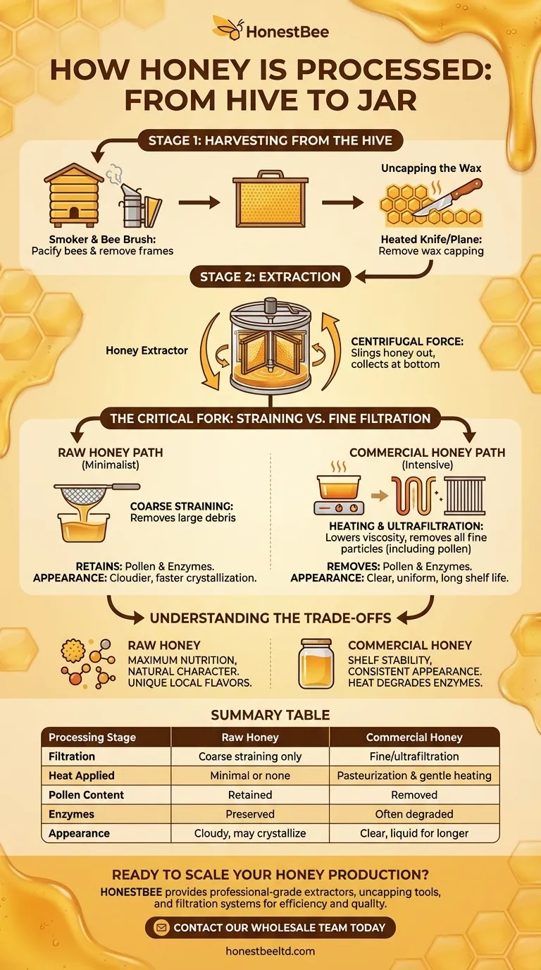 How is honey processed step by step? From Hive to Jar: Raw vs. Commercial Methods Visual Guide