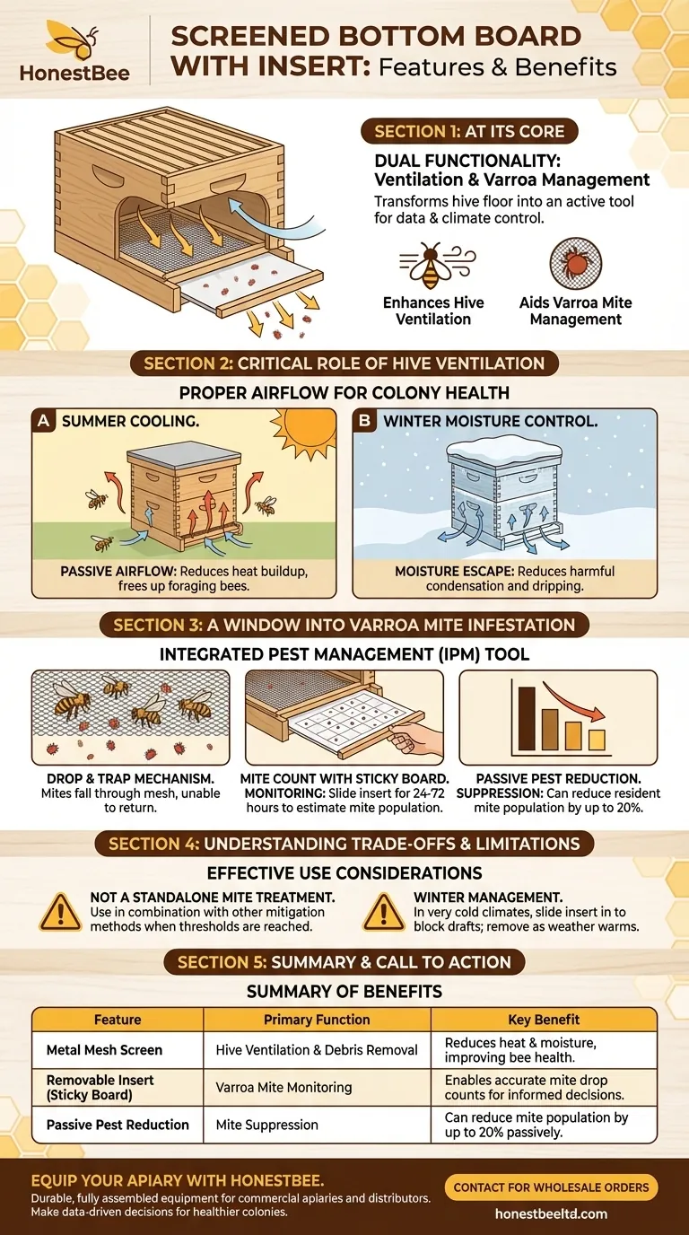 스크린 처리된 하단 보드와 삽입물이 제공하는 기능은 무엇입니까? 벌통 건강 및 해충 방제를 위한 필수 도구 시각적 가이드