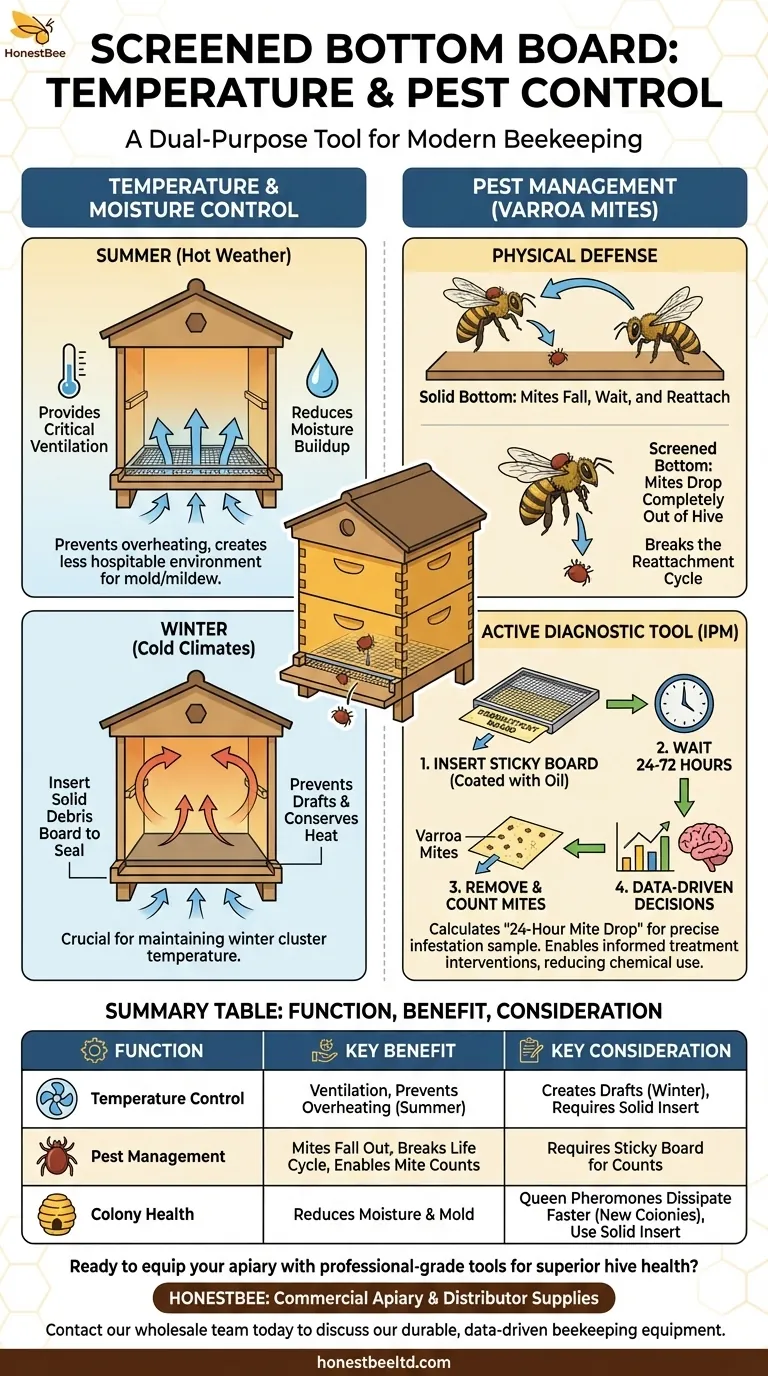 How does a screened bottom board assist with temperature control and pest management? A Key Tool for Modern Beekeeping Visual Guide