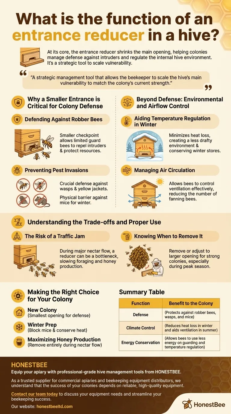 What is the function of an entrance reducer in a hive? Essential for Hive Defense & Climate Control Visual Guide