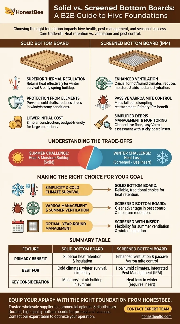 솔리드 바닥판과 스크린 바닥판 중 선택할 때 고려해야 할 사항은 무엇인가요? 벌통 건강 및 해충 방제 최적화 시각적 가이드