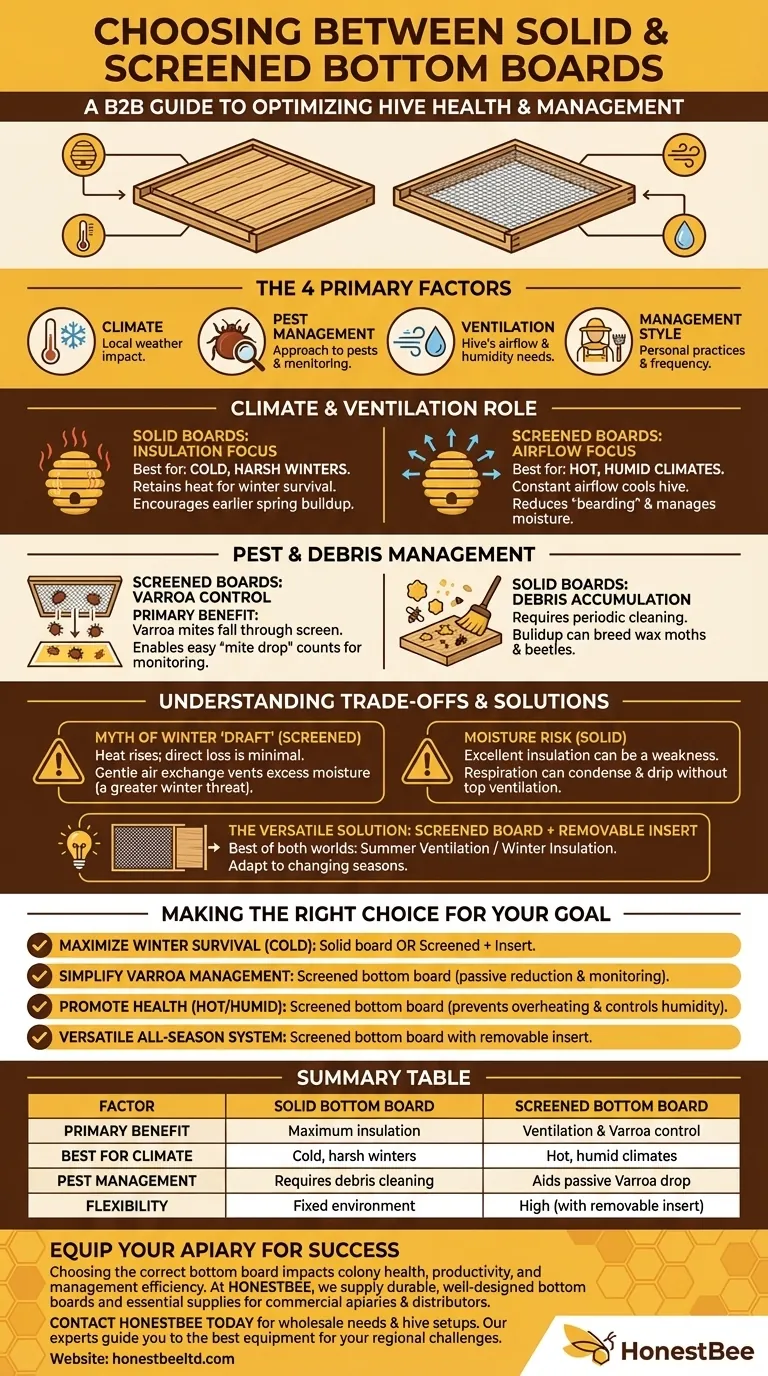 Que fatores devem ser considerados ao escolher entre um fundo sólido e um fundo telado? Faça a Escolha Certa para a Saúde da Sua Colmeia Guia Visual