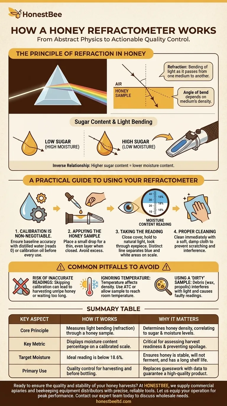 꿀 굴절계는 어떻게 작동하나요? 꿀 품질 및 수확 준비 상태 확인 시각적 가이드