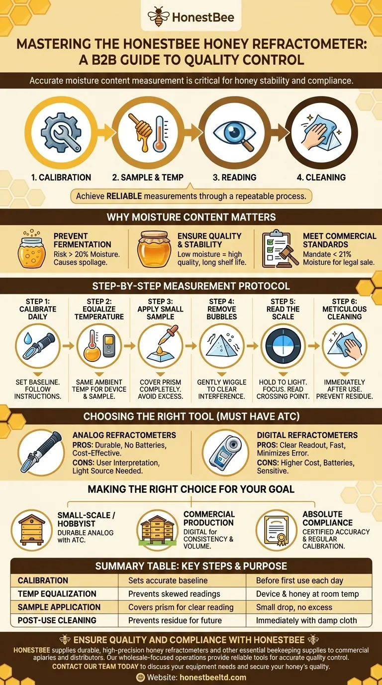 꿀 비중계(Honey Refractometer)의 올바른 사용을 위한 주요 사항은 무엇입니까? 매번 정확한 수분 측정값을 보장하세요 시각적 가이드