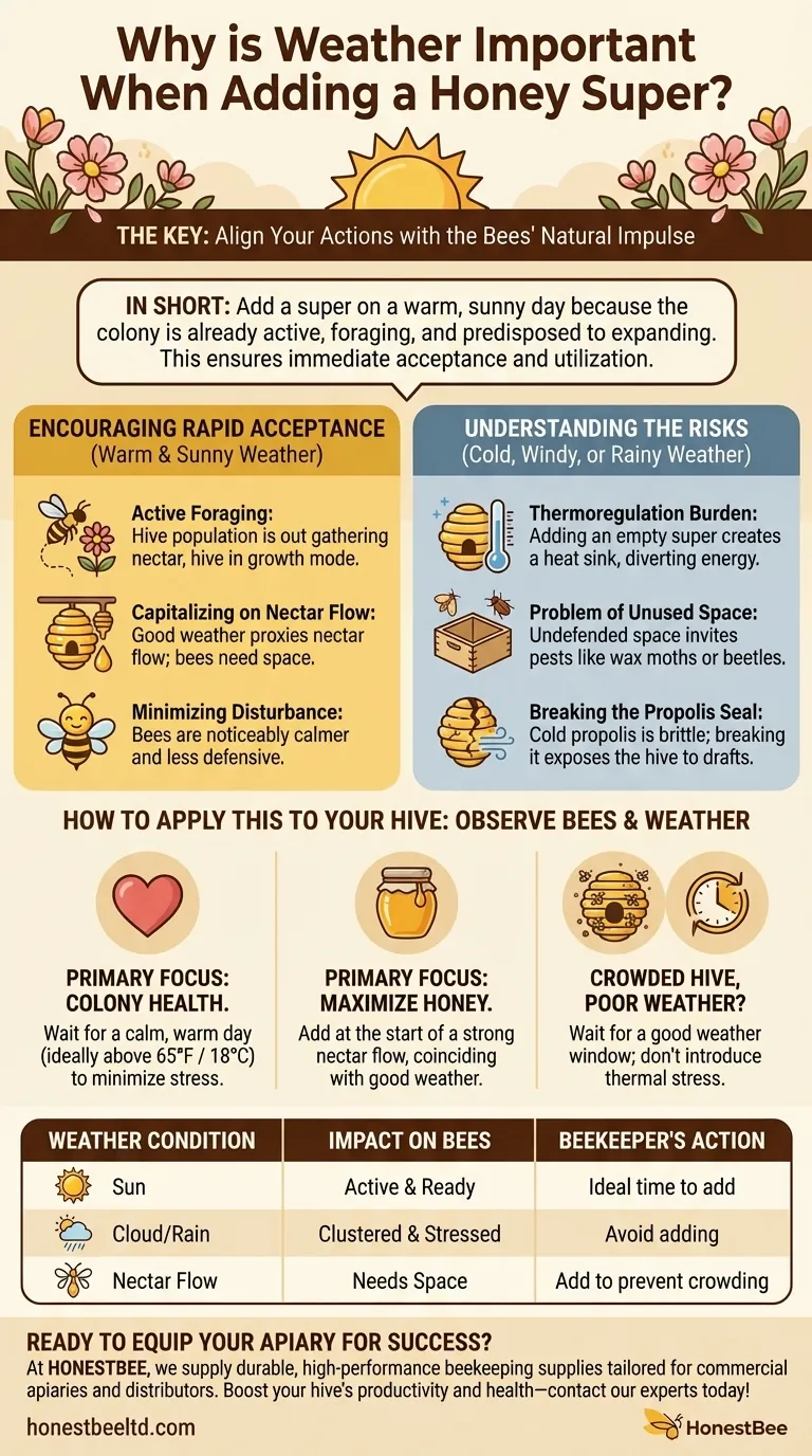 Why is weather important when adding a super? Maximize Honey Production and Colony Health Visual Guide