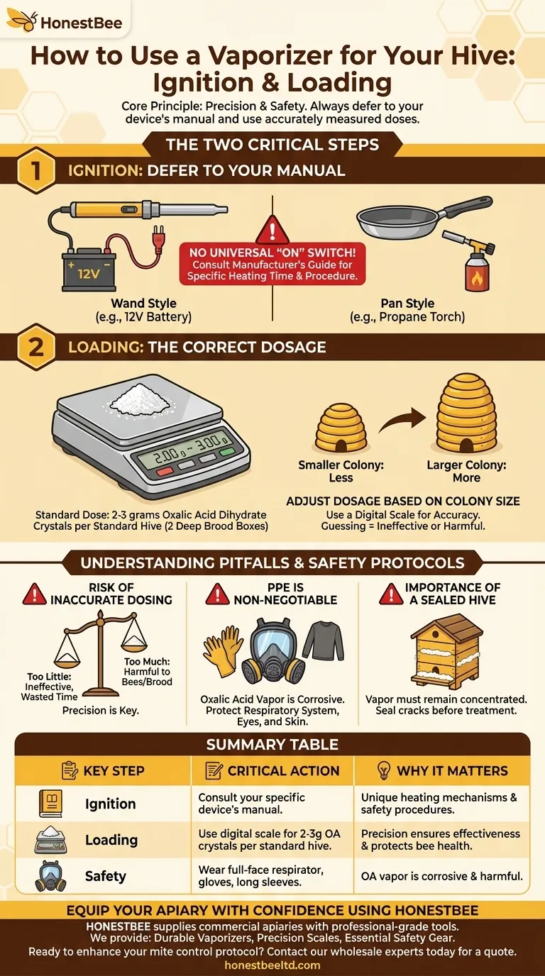 How is the vaporizer ignited and loaded? A Beekeeper's Guide to Safe & Effective Varroa Treatment Visual Guide