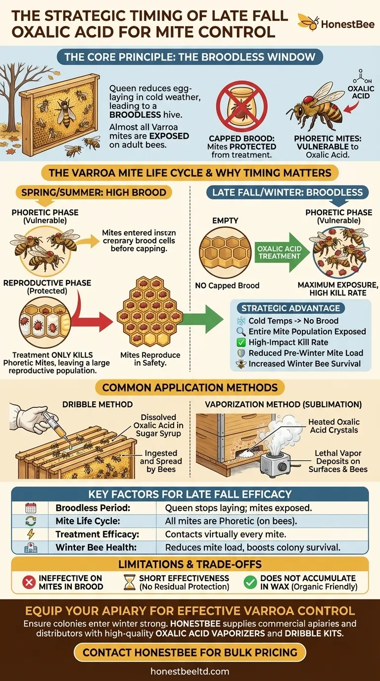 Why is oxalic acid used for mite control in late fall? Maximize Varroa Mite Knockdown Before Winter Visual Guide