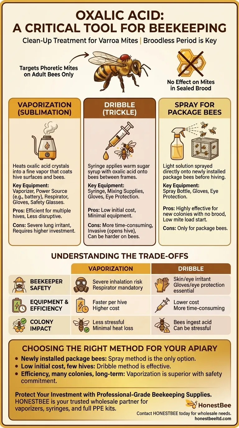 What are the methods for applying oxalic acid in beekeeping? Control Varroa Mites Effectively Visual Guide