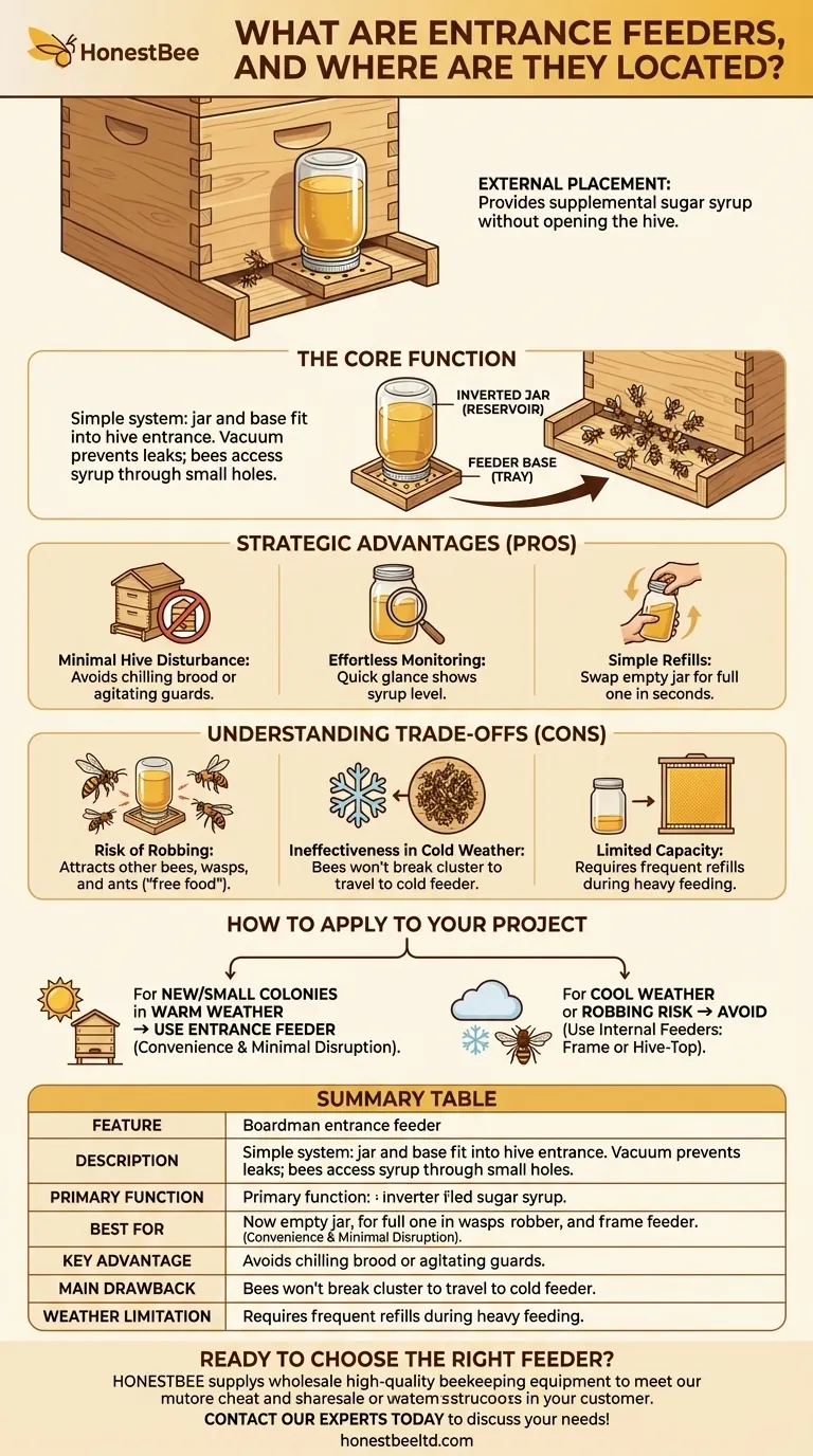 What are entrance feeders, and where are they located? A Guide to External Hive Feeding Visual Guide