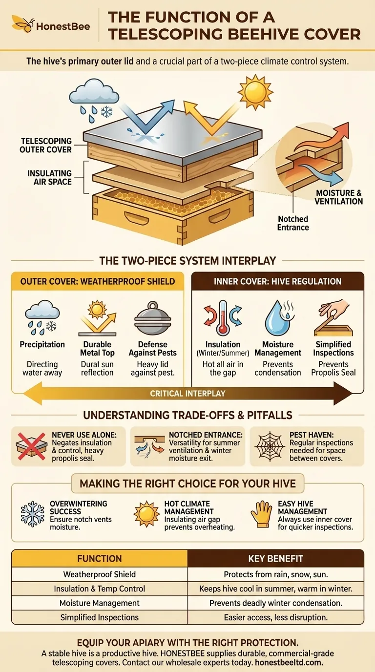 What is the function of a telescoping beehive cover? Essential Hive Climate Control & Protection Visual Guide