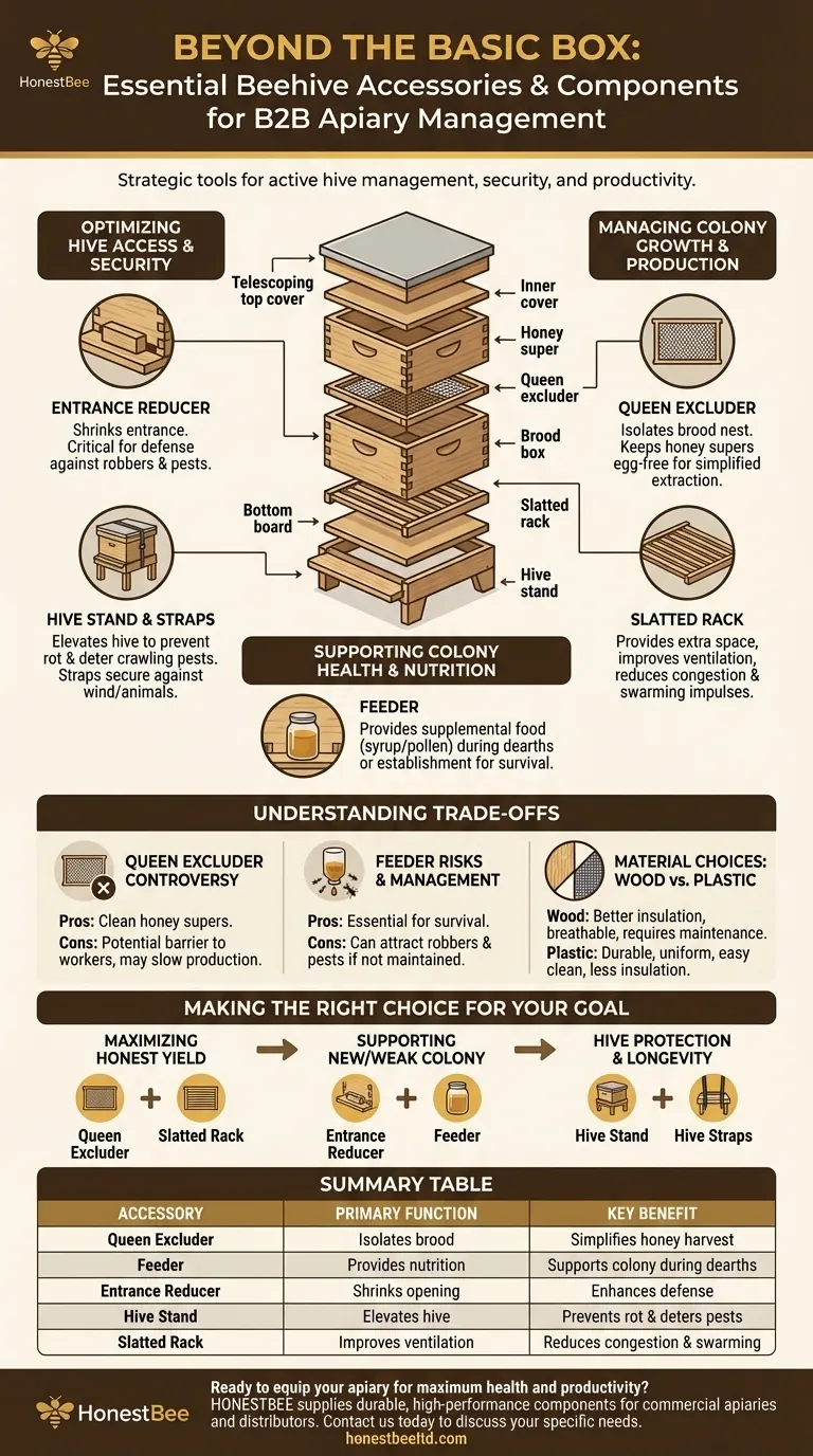 What additional components and accessories are available for beehives? Essential Tools for Healthy, Productive Colonies Visual Guide