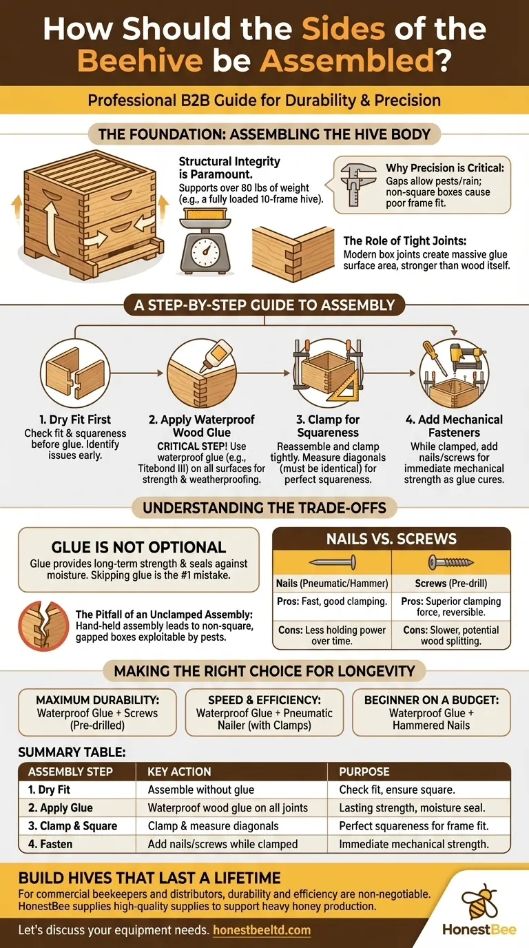 Comment les côtés de la ruche doivent-ils être assemblés ? Un guide pour des ruches parfaitement d'équerre et solides Guide Visuel