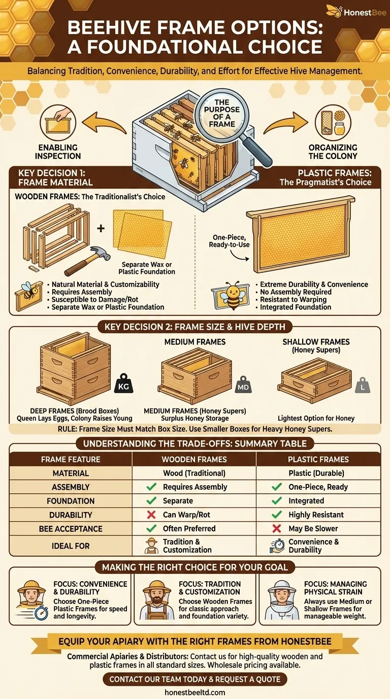 벌통 프레임 옵션은 무엇인가요? 벌통에 사용할 나무 및 플라스틱 프레임 선택하기 시각적 가이드