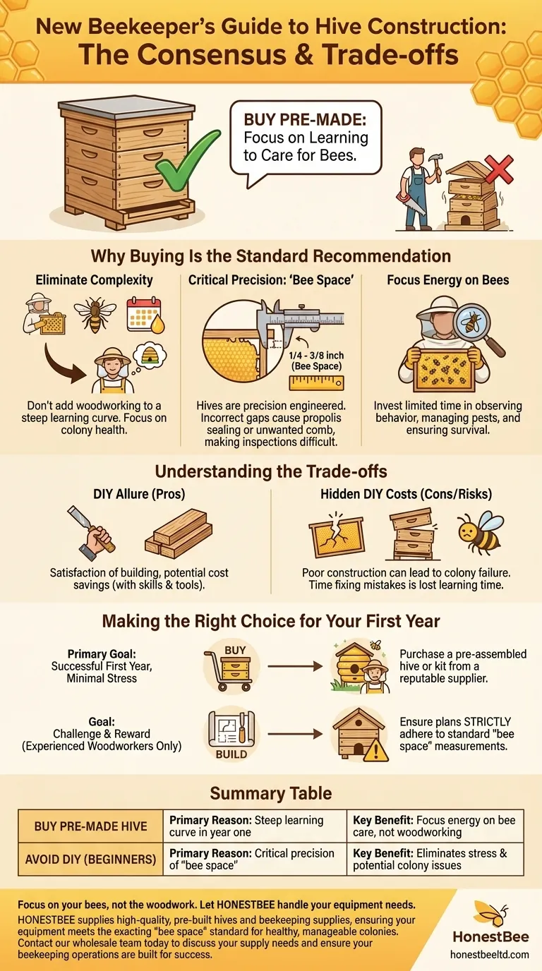 새로운 양봉가들에게 벌통 제작과 관련하여 어떤 조언이 주어지나요? 첫해 성공을 위해 직접 만들지 말고 구매하세요. 시각적 가이드