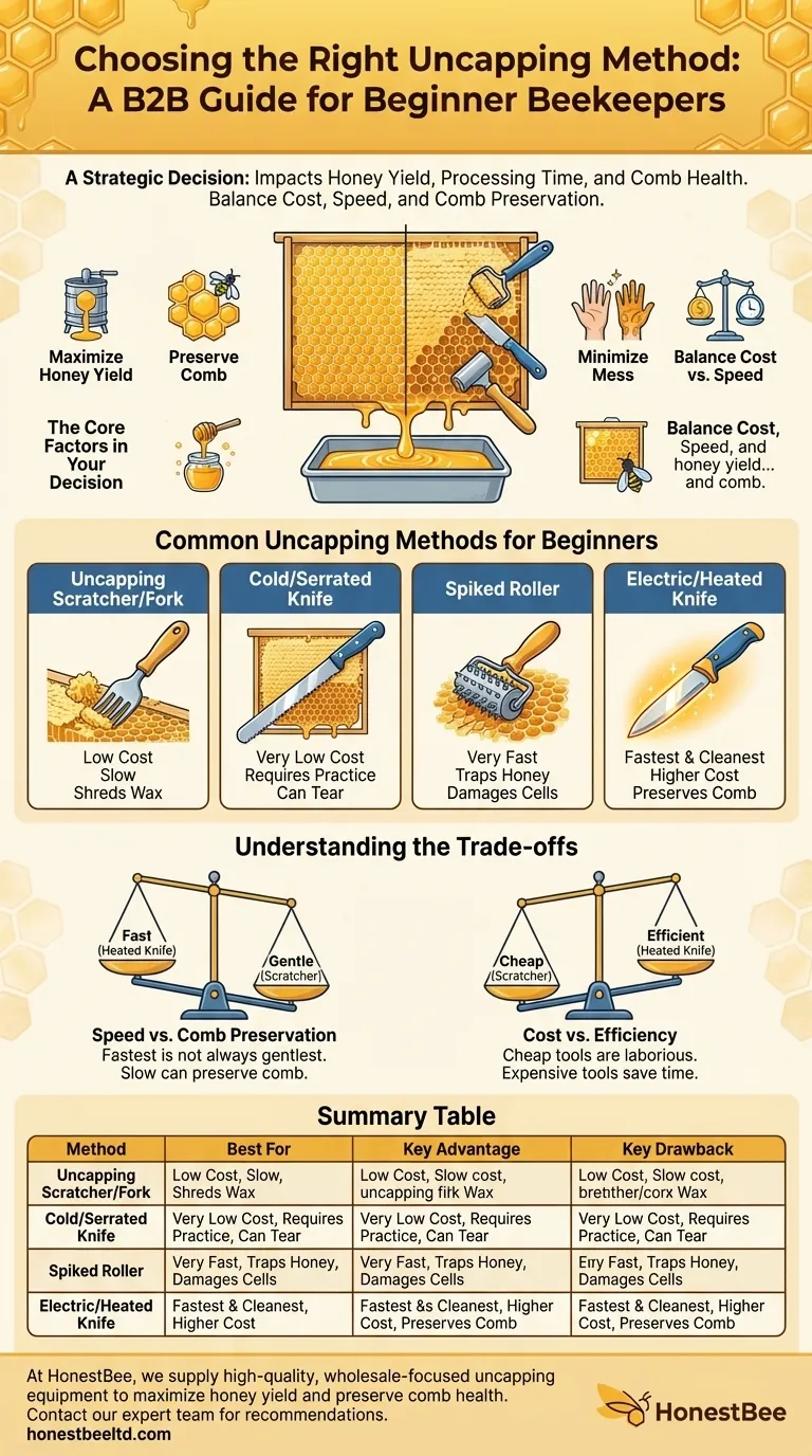 What is the importance of choosing the right uncapping method for beginner beekeepers? Maximize Your Honey Yield & Save Time Visual Guide