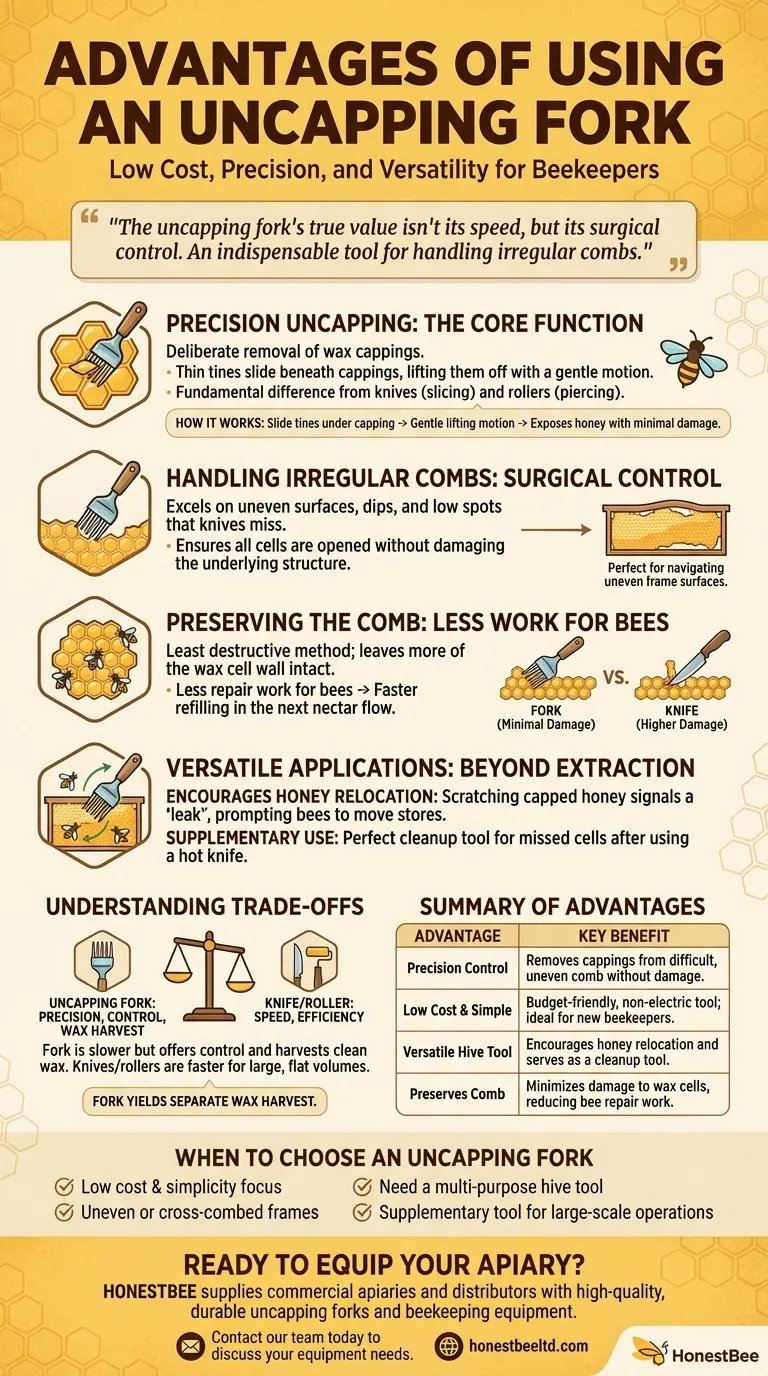 Quali sono i vantaggi di una forchetta per la disopercolatura? Ottieni una raccolta di miele di precisione per la tua arnia Guida Visiva