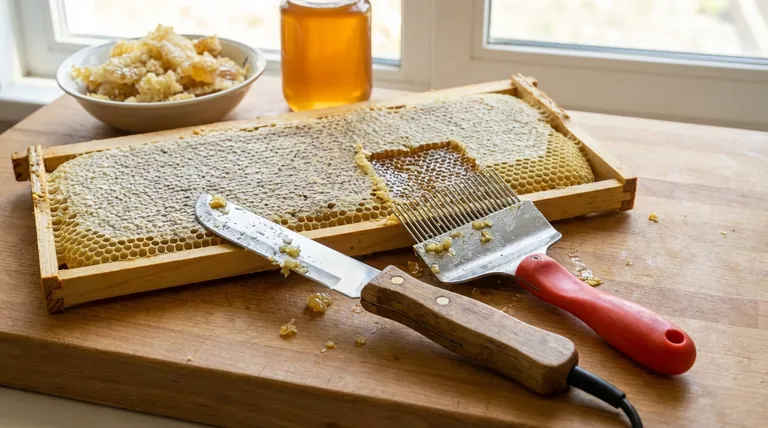 ¿Cuál es la recomendación general para los apicultores principiantes con respecto a las herramientas de desoperculado? Domina tu primera cosecha de miel