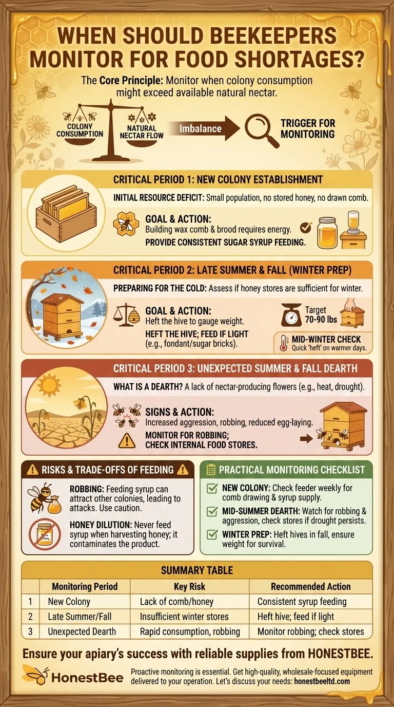 양봉가는 언제 식량 부족을 모니터링해야 합니까? 군집 굶주림을 방지하기 위한 중요한 시기. 시각적 가이드