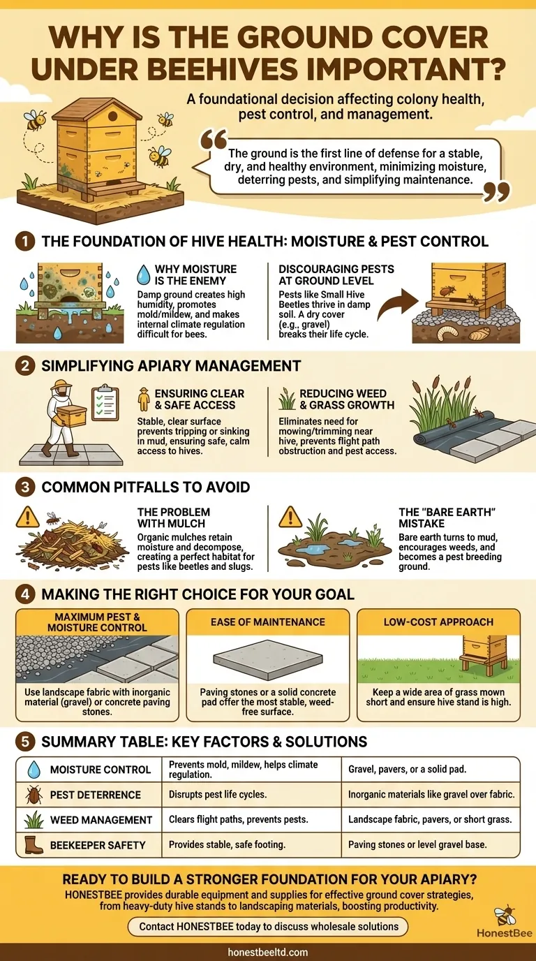 Why is the ground cover under beehives important? Ensure Hive Health & Simplify Management Visual Guide
