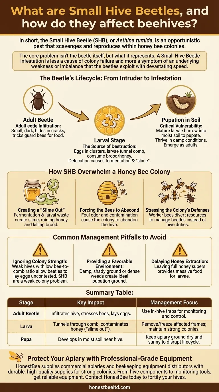 What are Small Hive Beetles, and how do they affect beehives? Prevent Colony Collapse Visual Guide