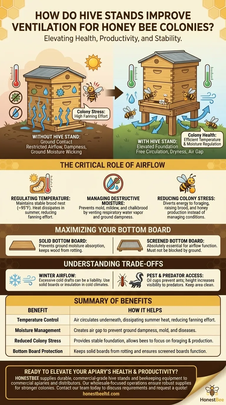 How do hive stands improve ventilation for honey bee colonies? Prevent Moisture & Boost Health Visual Guide