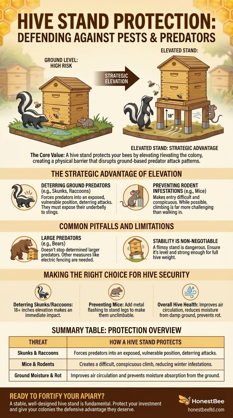 What protection do hive stands offer against pests and predators? Elevate Your Hive for Superior Defense Visual Guide