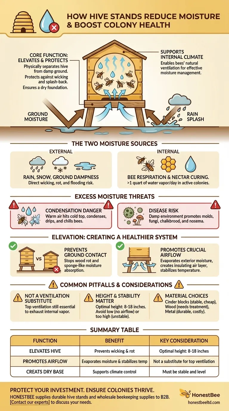 벌통 받침대가 벌통 내부의 습기를 줄이는 데 어떻게 도움이 될까요? 벌집을 습기와 질병으로부터 보호하세요 시각적 가이드