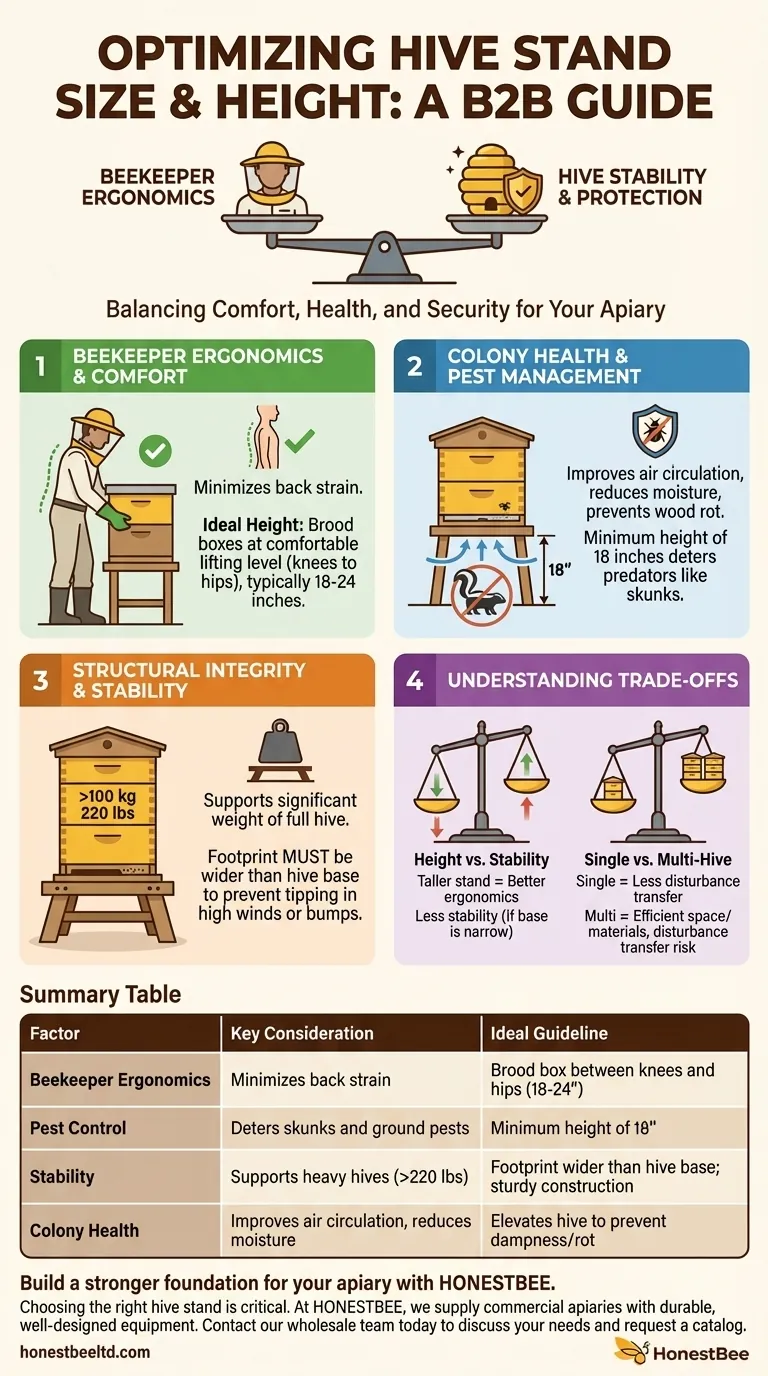 벌통 받침대의 크기와 높이를 결정할 때 무엇을 고려해야 할까요? 벌통 건강 및 양봉가 편의성 최적화 시각적 가이드